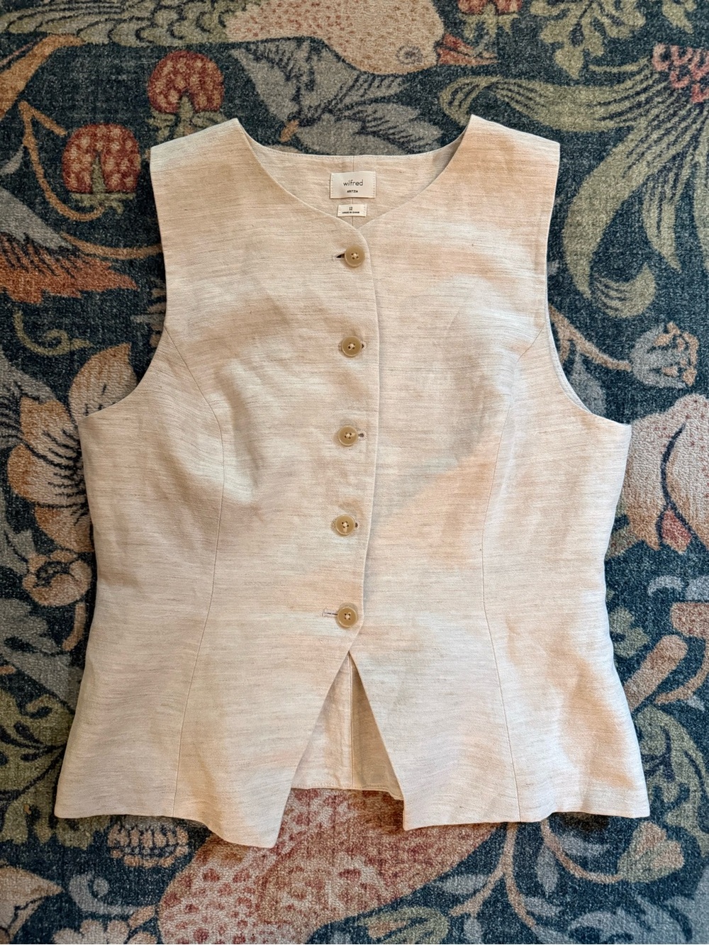 Aritzia- Wilfred Cream Linen-Blend Sleeveless Button Front Top